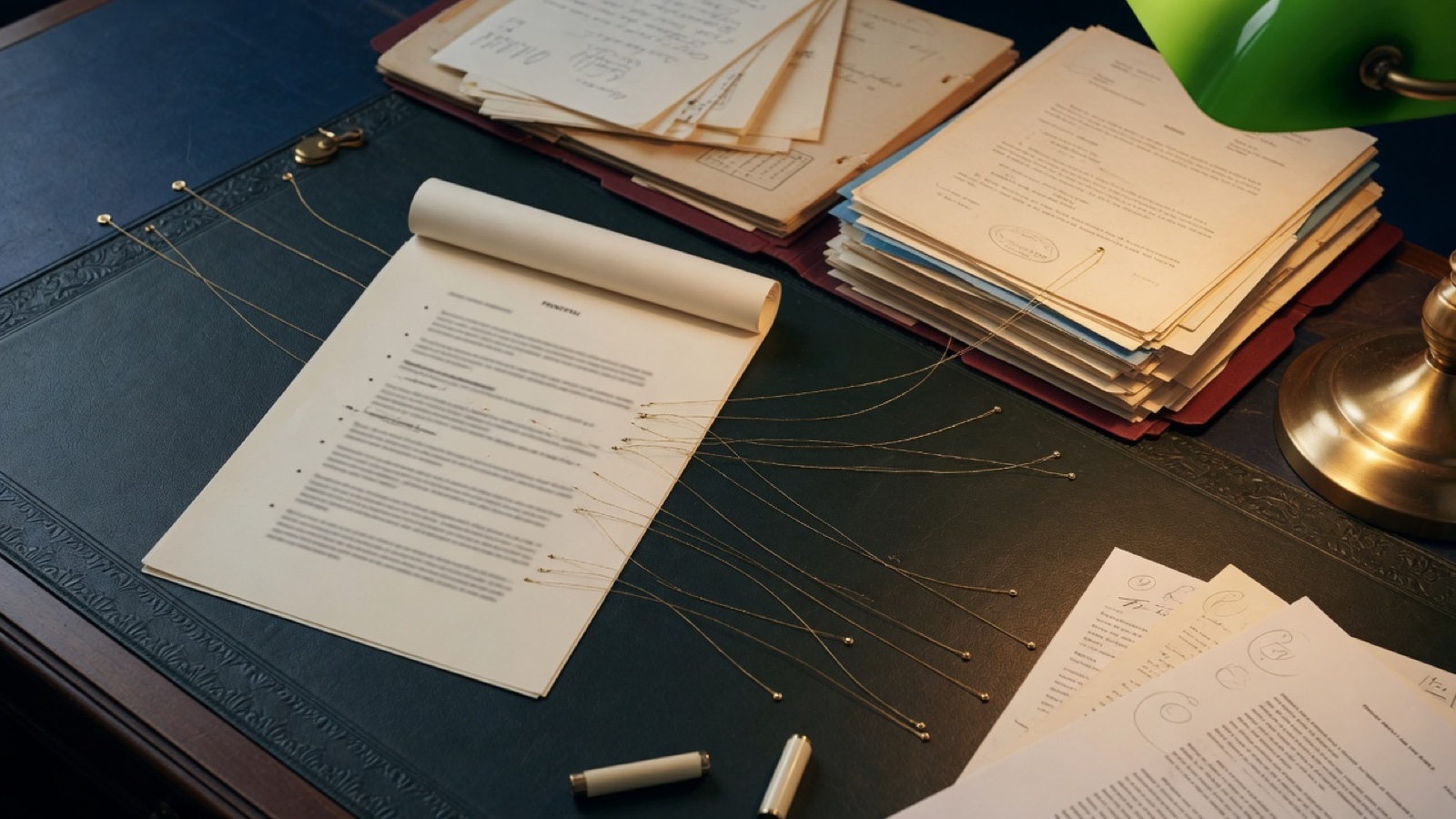 Research material arranged on a desk